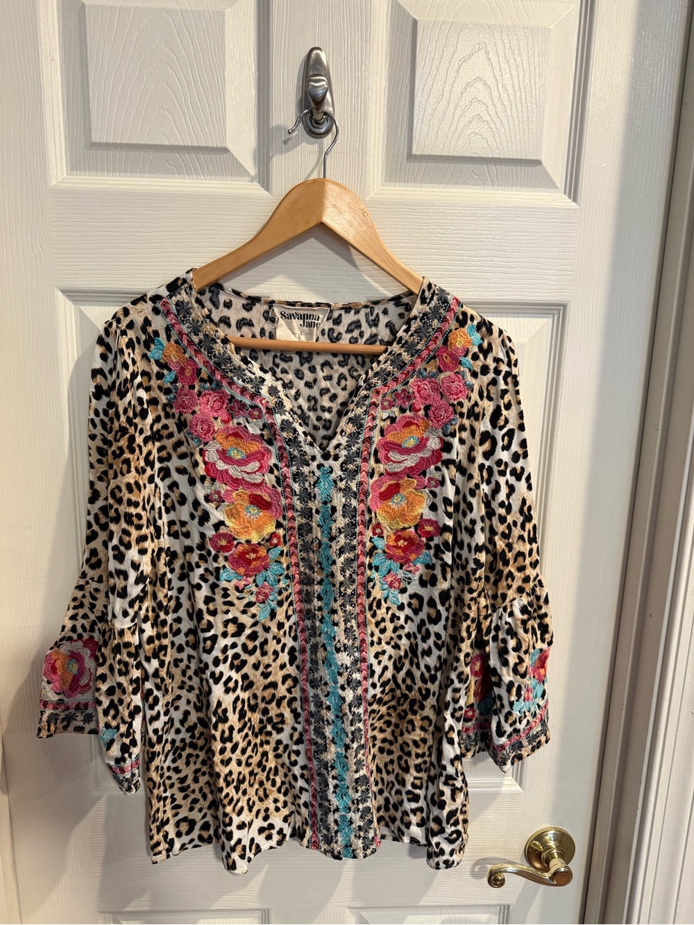 Savanna Jane Leopard Print Tunic with Floral Embroidery - Pink, Orange, Teal